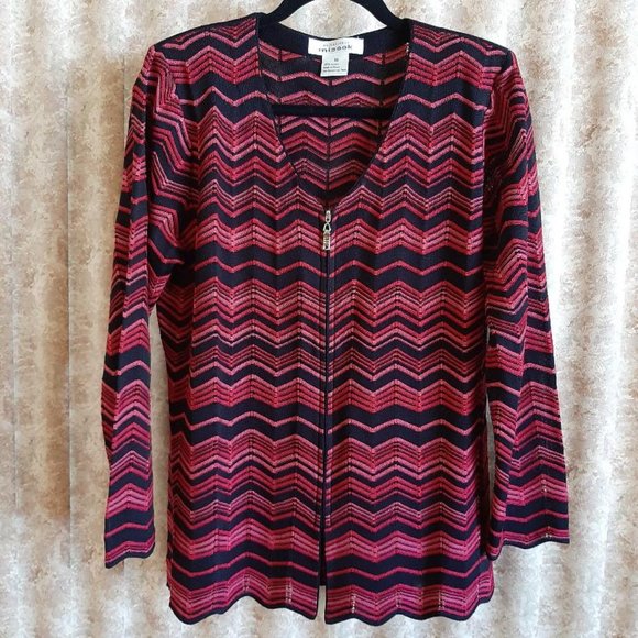 Misook Sweaters - EUC Chevron cardigan Medium pink, red, black